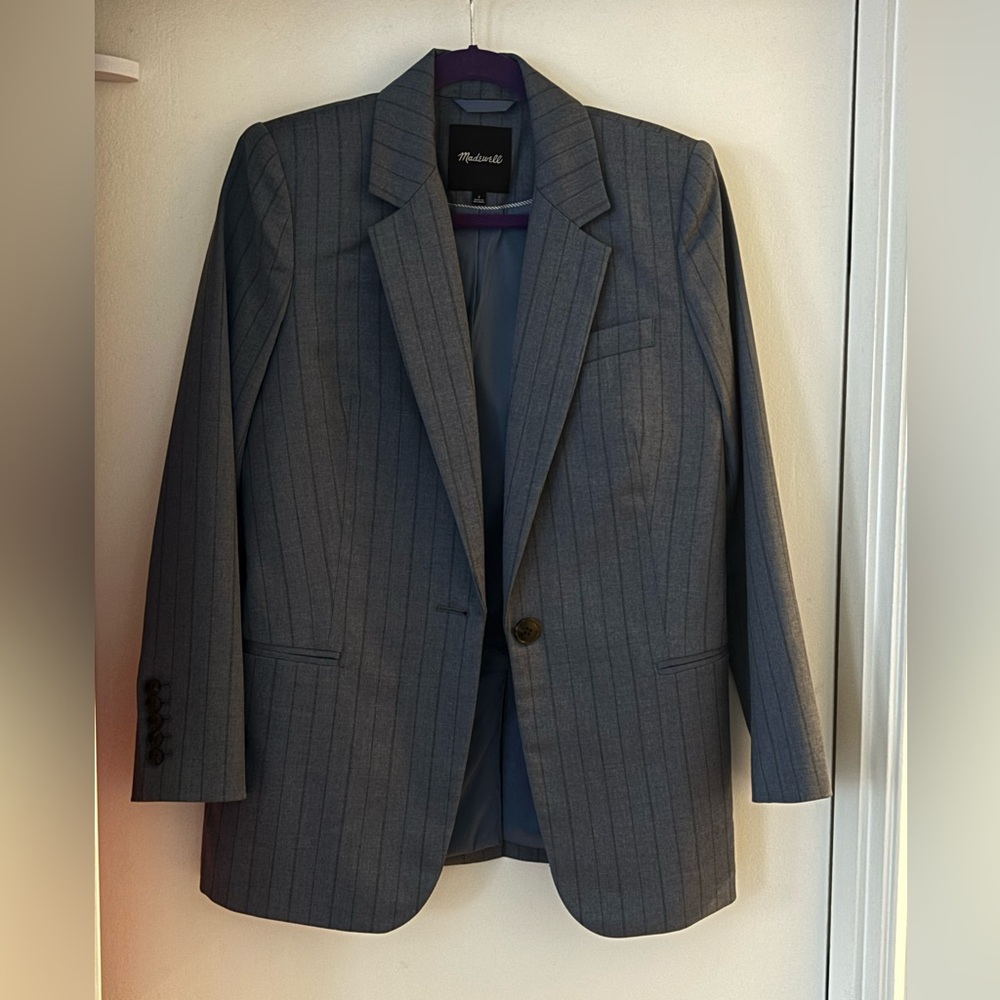 NWOT Madewell Navy Blue Gray Pinstripe Blazer